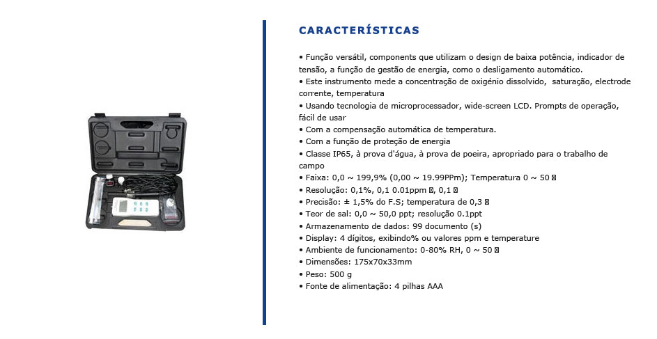 Analisador de O2 Dissolvido Portátil DOS - 218