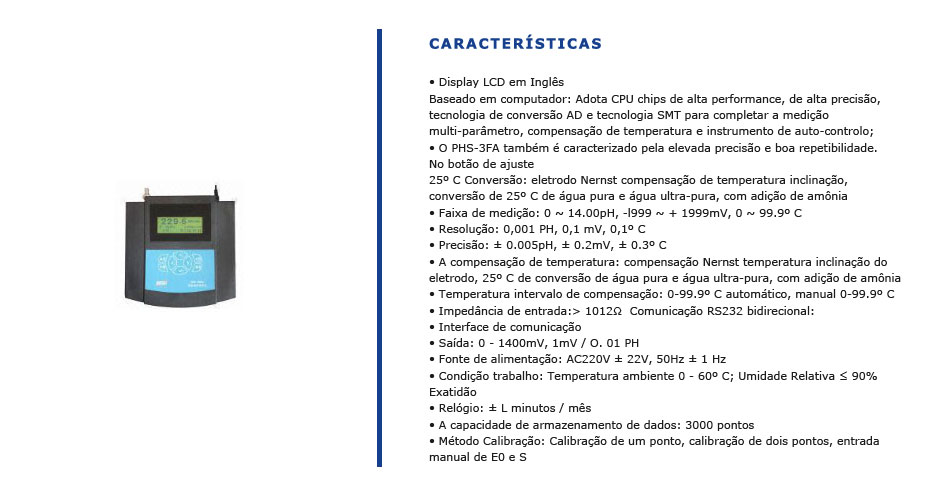 Analisador de pH de Bancada PH - S3FA