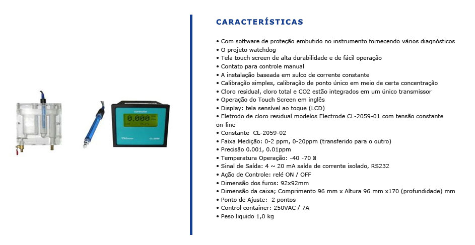 Analisador Online de Cloro Residual CL - 2059